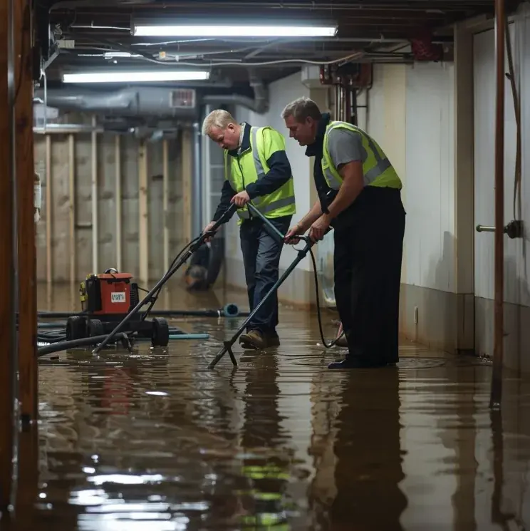 Crew restoring water damage in a downtown Easley, SC commercial building